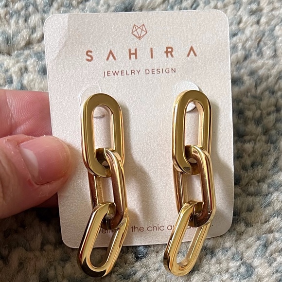 Sahira Jewelry Design Jewelry - gold dangle chain earrings - never been worn, original packaging